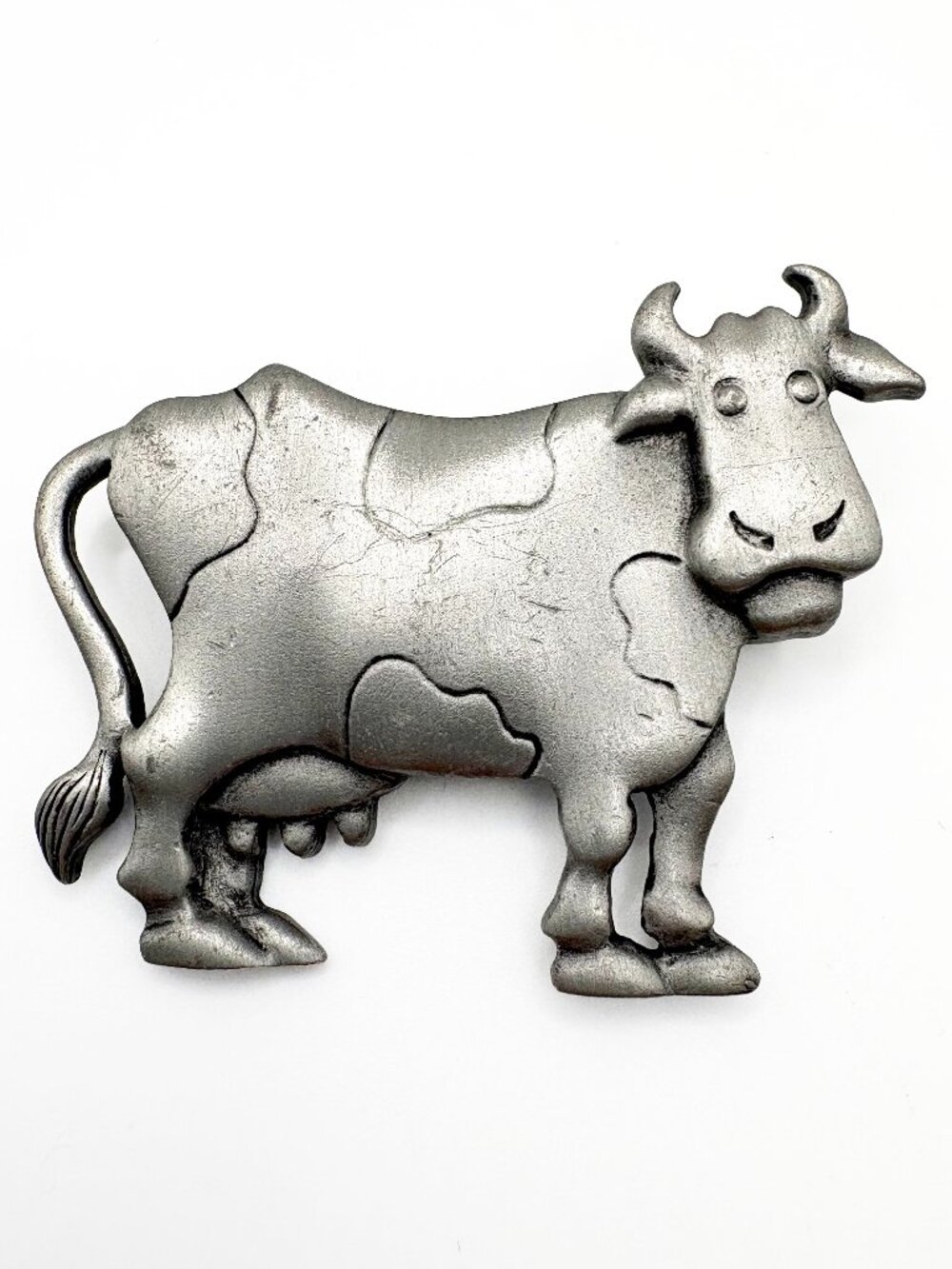 Vintage 1988 JJ Jonette Pewter Cow Brooch